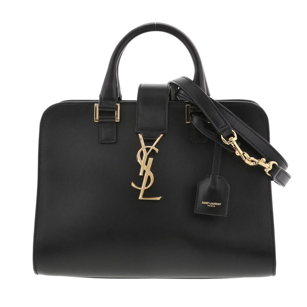 SAINT LAURENT PARIS Baby Cabas Leather Handbag Black AB